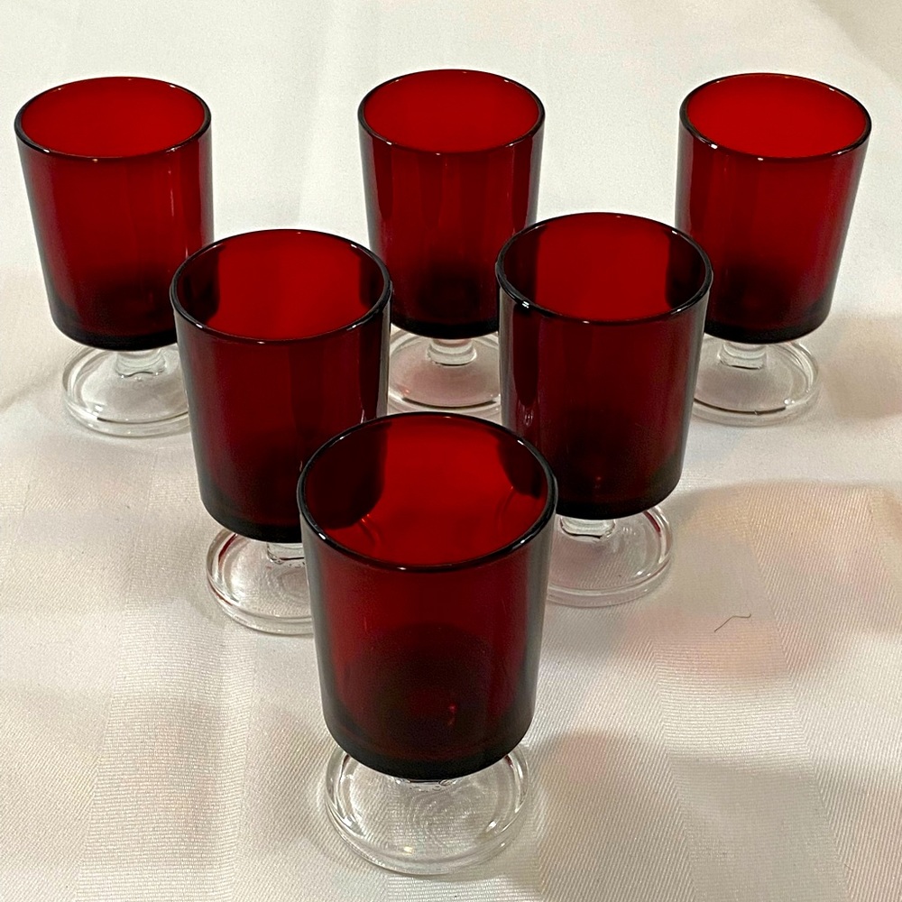 Made in France vintage shot /liquor glasses. Cranberry
